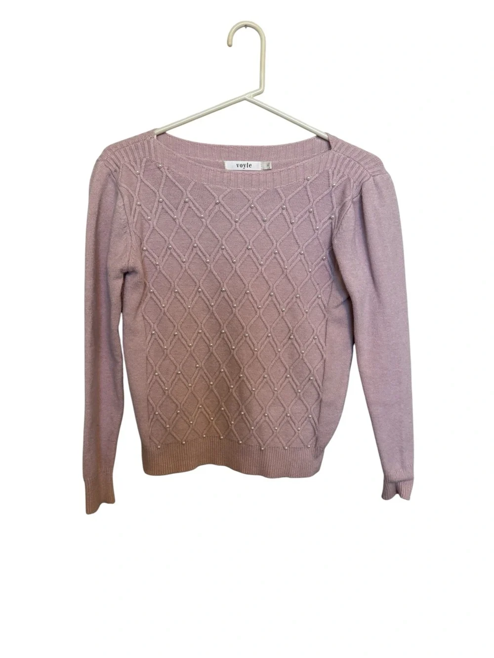Vero Moda Pearl-Accent Diamond Knit Crewneck Sweater — Lilac